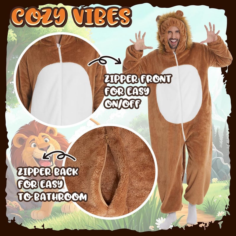 HSCTEK Luxury Double-sided Flannel Fleece Adult Lion Onesies with Hoodie - Image 3